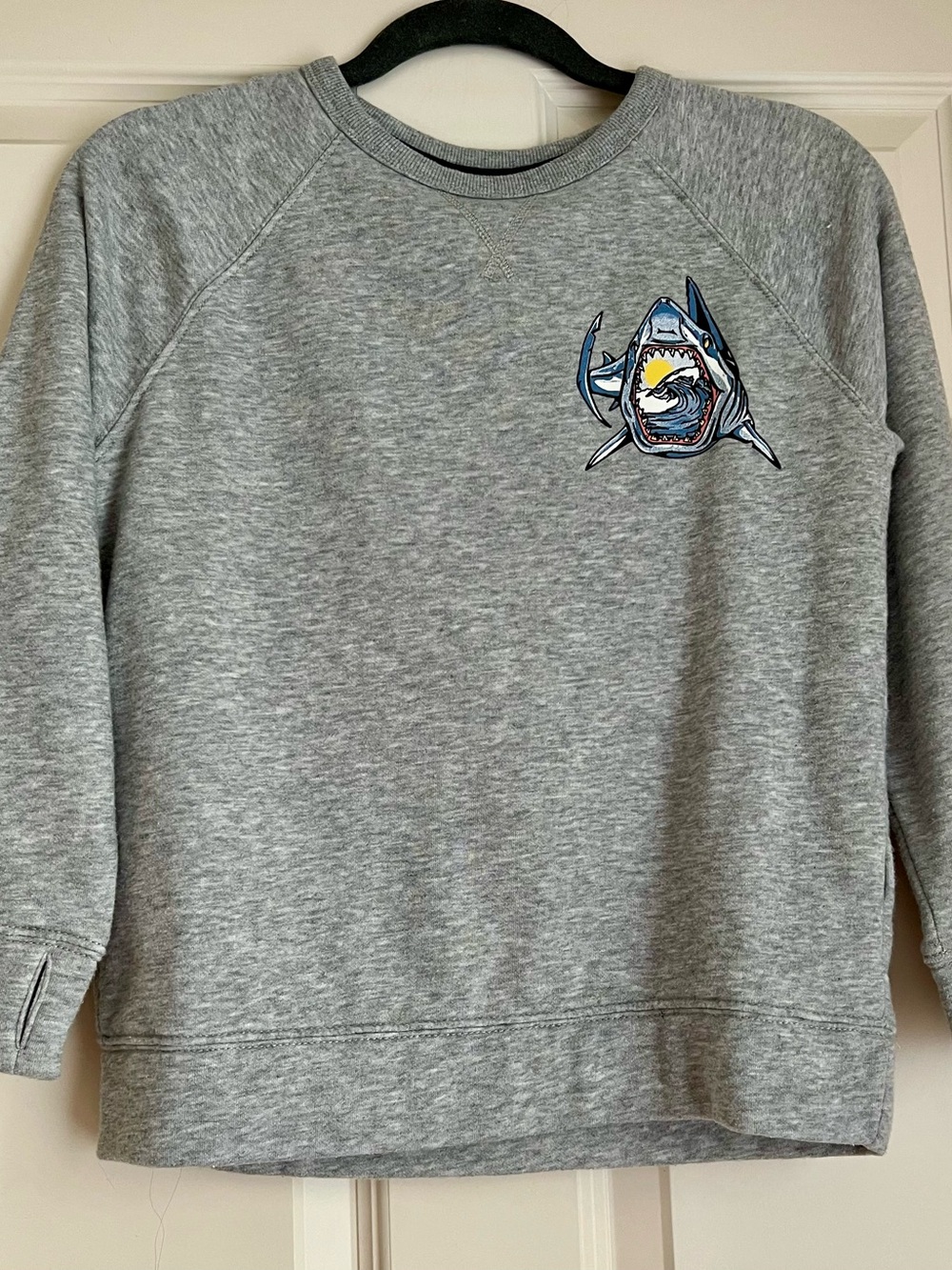 Old Navy Boy’s Active Finger Holes Gray Sweatshirt with Shark Patch M 10-12